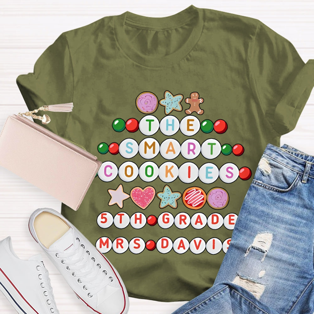 Personalized Name And Grade The Smart Cookies 5th Grade Christmas T-shirt