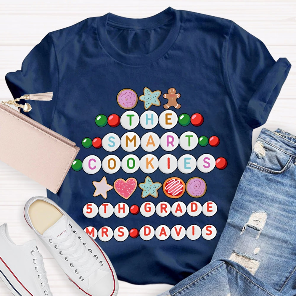 Personalized Name And Grade The Smart Cookies 5th Grade Christmas T-shirt