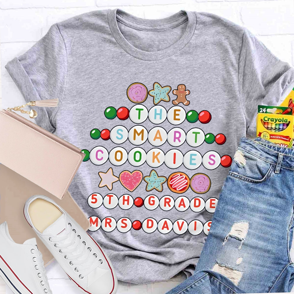 Personalized Name And Grade The Smart Cookies 5th Grade Christmas T-shirt