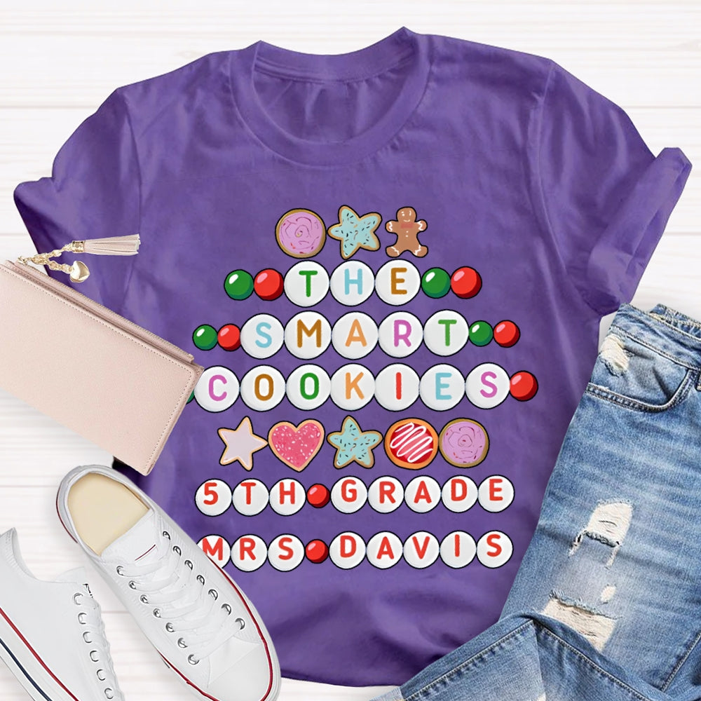 Personalized Name And Grade The Smart Cookies 5th Grade Christmas T-shirt