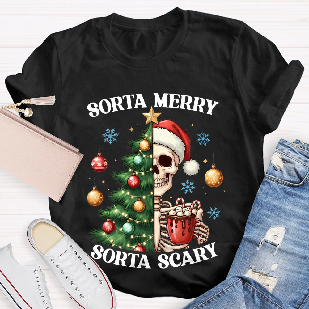 Sorta Merry Sorta Scary Christmas Tree And Dead Skeleton T-shirt
