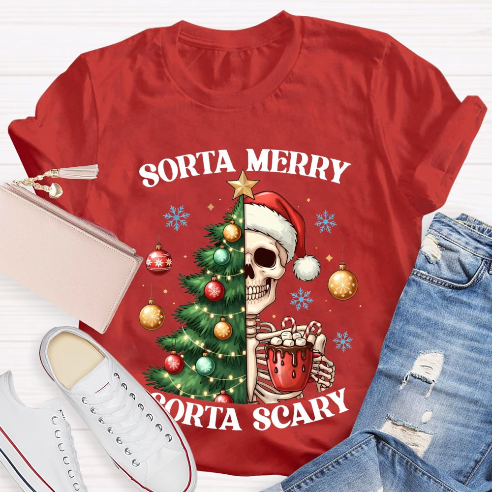 Sorta Merry Sorta Scary Christmas Tree And Dead Skeleton T-shirt