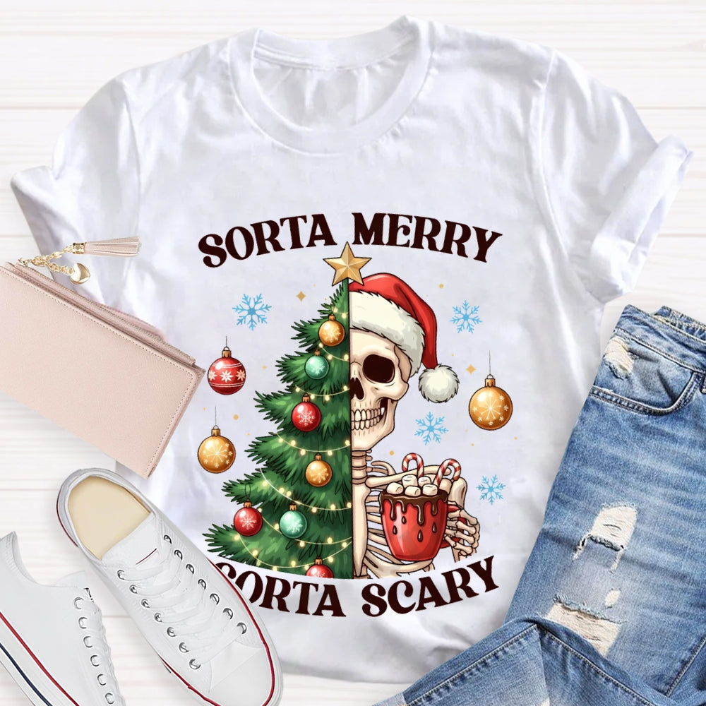 Sorta Merry Sorta Scary Christmas Tree And Dead Skeleton T-shirt