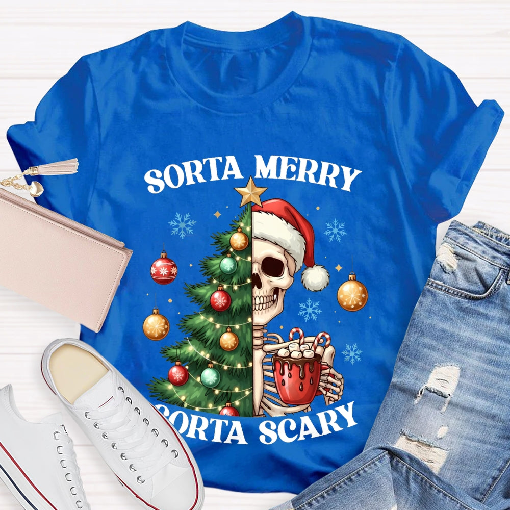 Sorta Merry Sorta Scary Christmas Tree And Dead Skeleton T-shirt