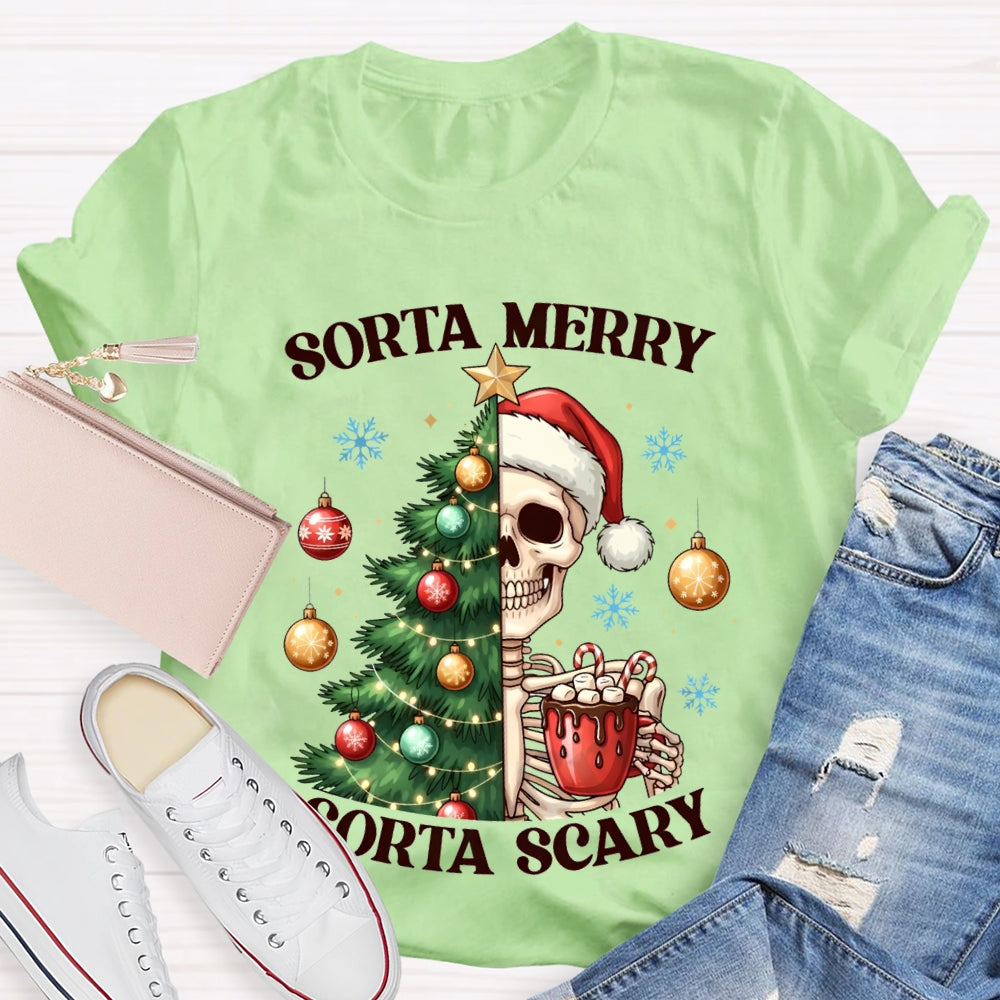 Sorta Merry Sorta Scary Christmas Tree And Dead Skeleton T-shirt