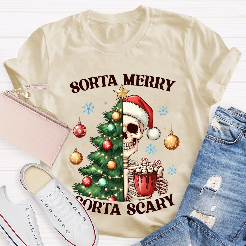 Sorta Merry Sorta Scary Christmas Tree And Dead Skeleton T-shirt