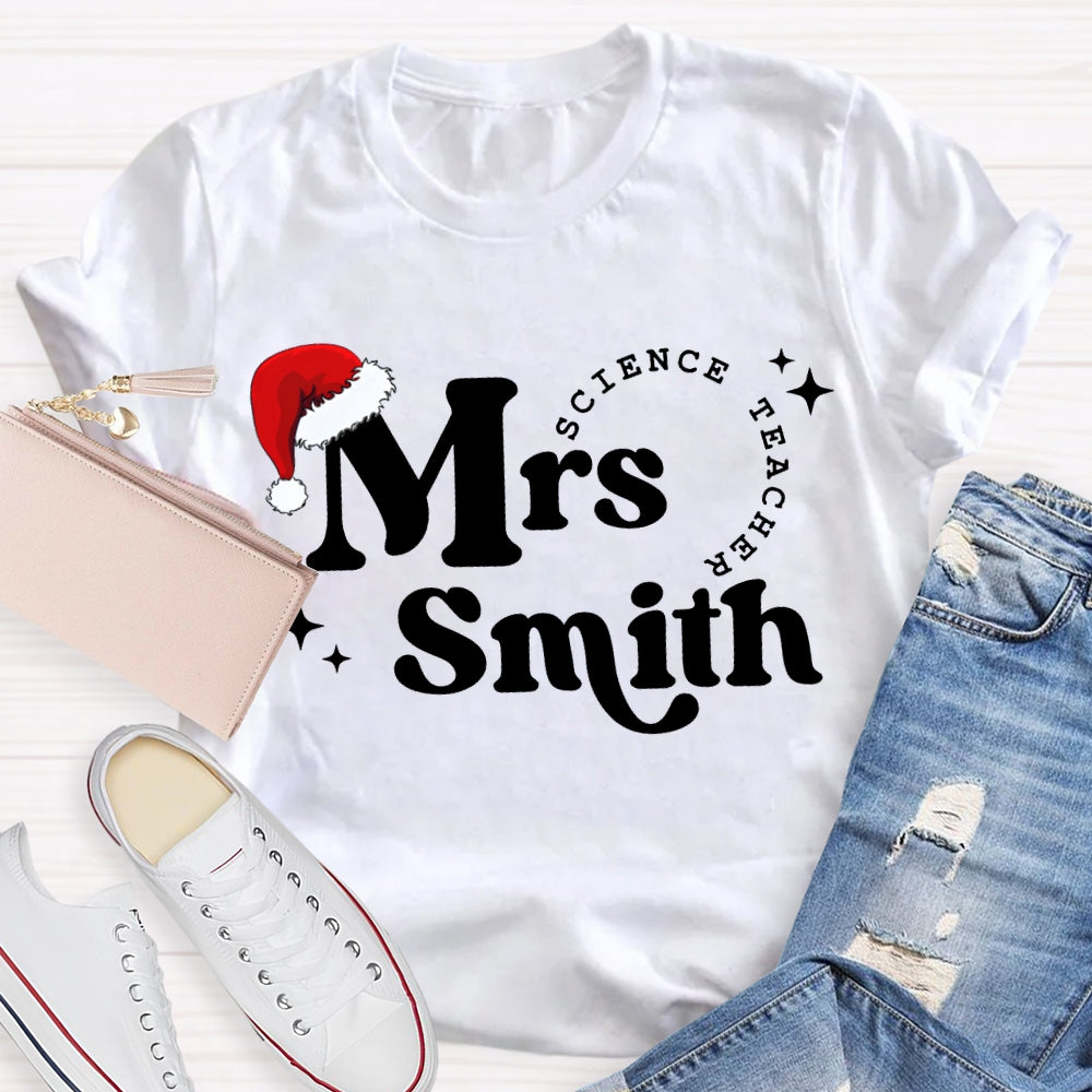 Personalized Name Science Teacher Christmas Hat Christmas T-shirt