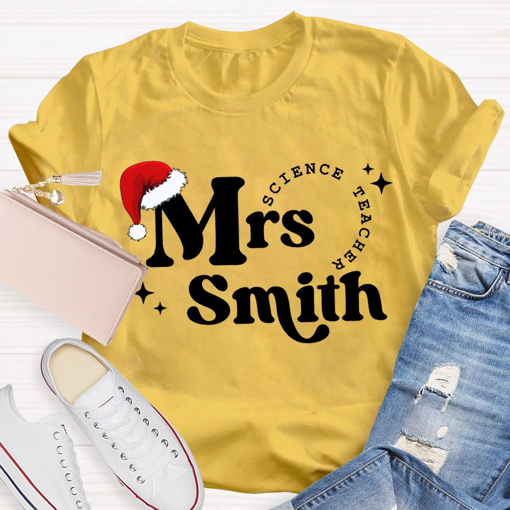 Personalized Name Science Teacher Christmas Hat Christmas T-shirt