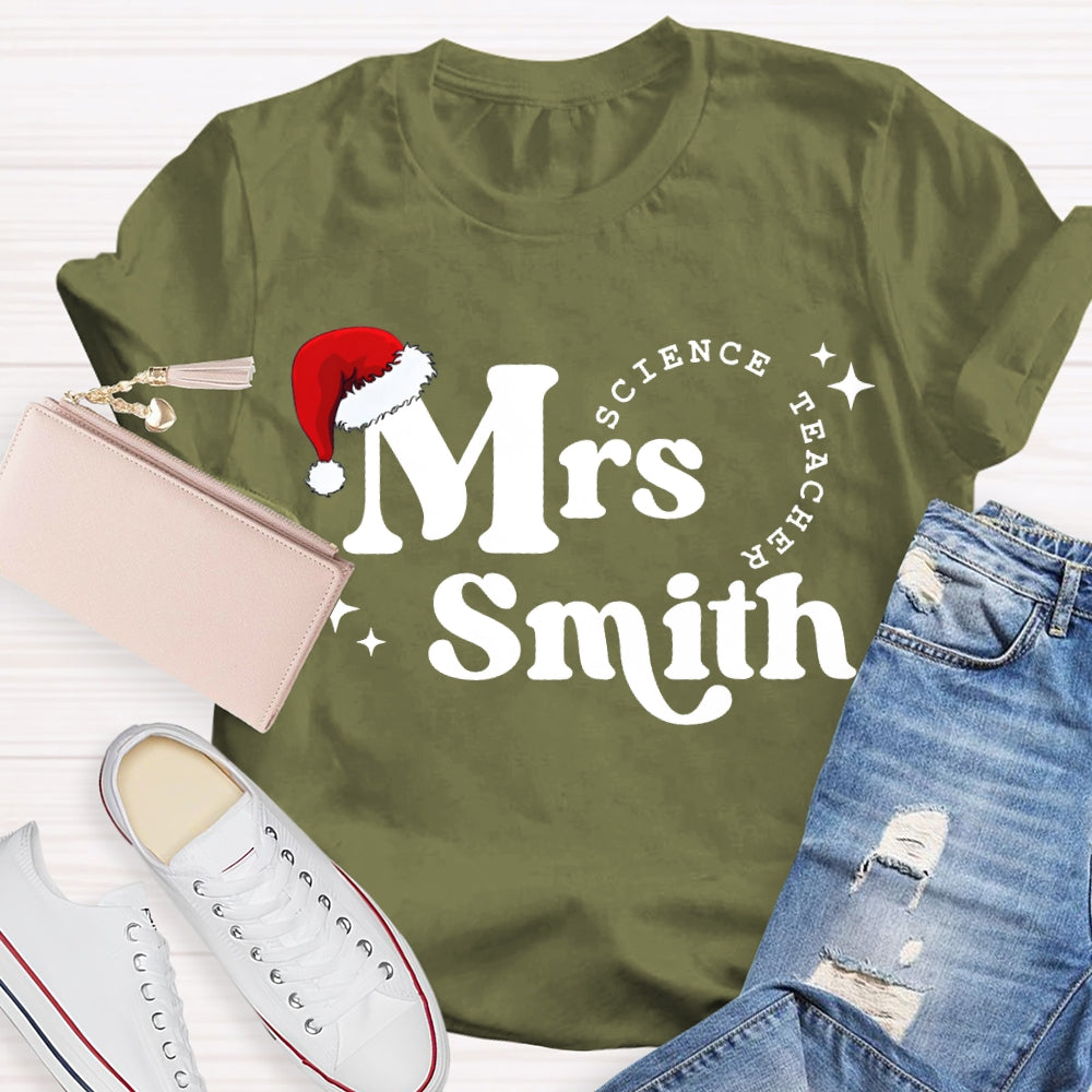 Personalized Name Science Teacher Christmas Hat Christmas T-shirt