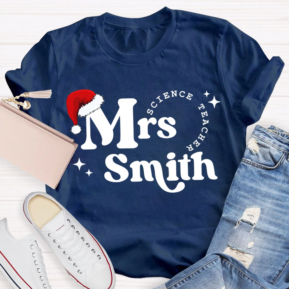Personalized Name Science Teacher Christmas Hat Christmas T-shirt