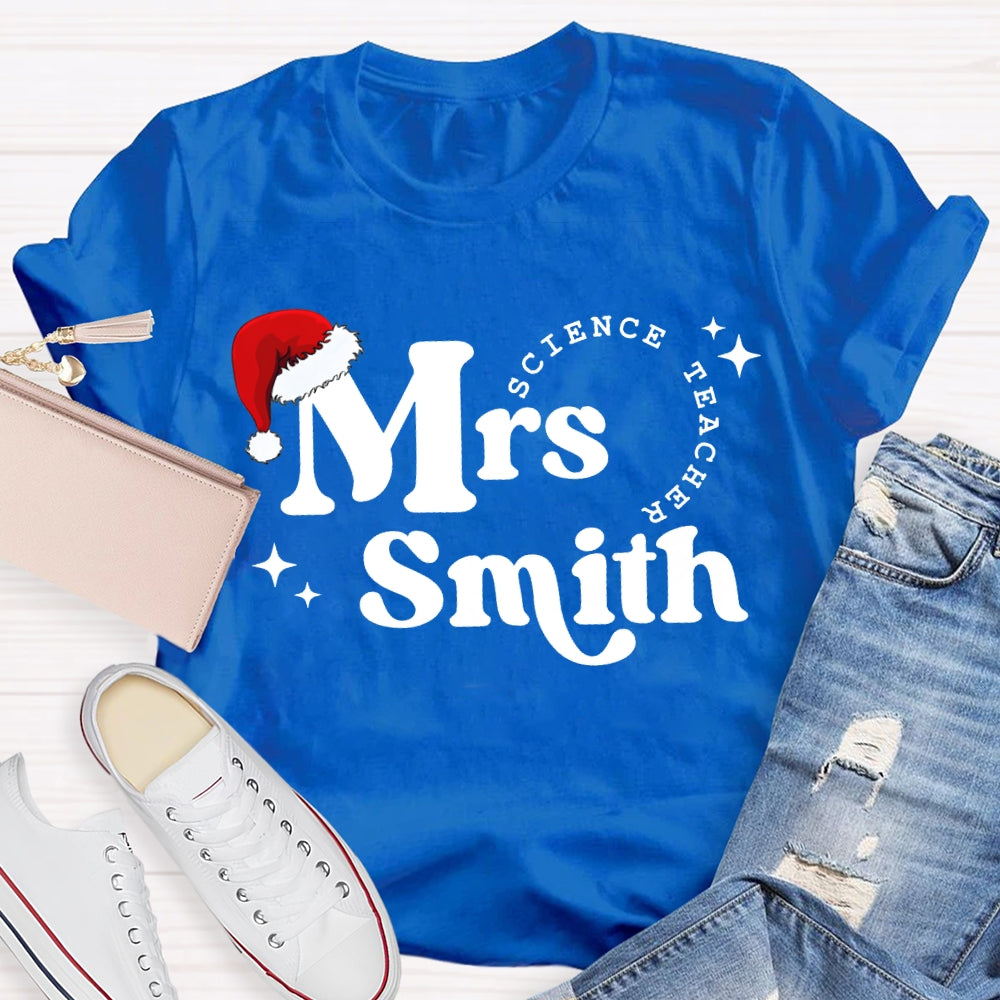 Personalized Name Science Teacher Christmas Hat Christmas T-shirt