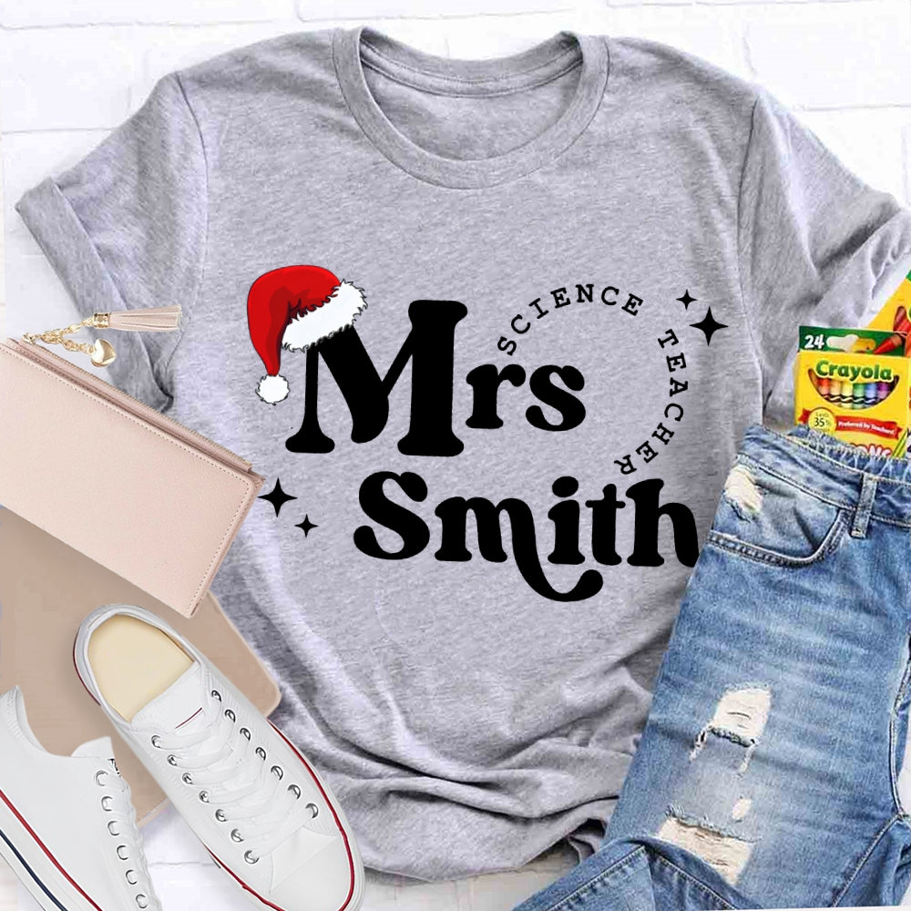Personalized Name Science Teacher Christmas Hat Christmas T-shirt