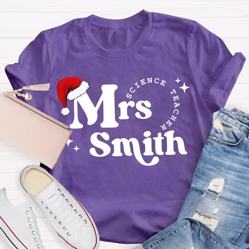 Personalized Name Science Teacher Christmas Hat Christmas T-shirt