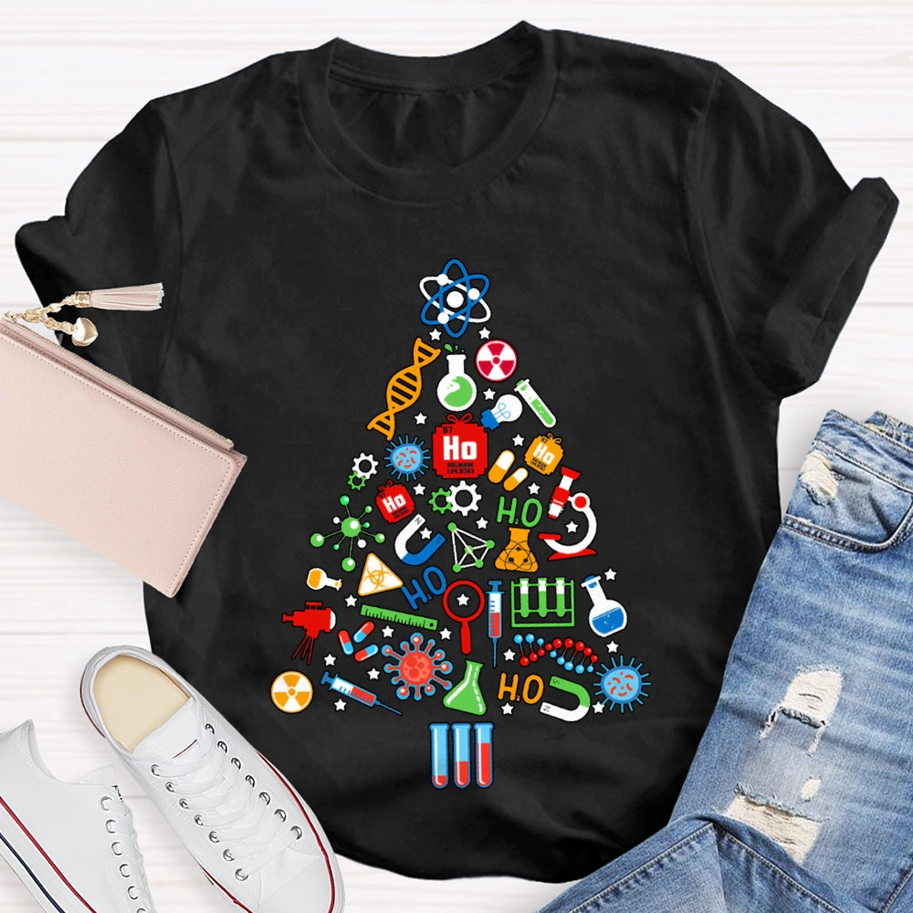 Scientific Experimental Instruments Christmas Tree Science Teacher T-shirt