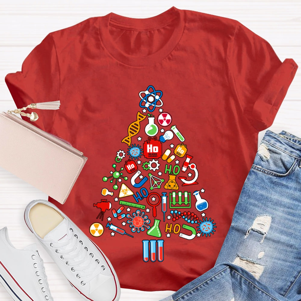 Scientific Experimental Instruments Christmas Tree Science Teacher T-shirt