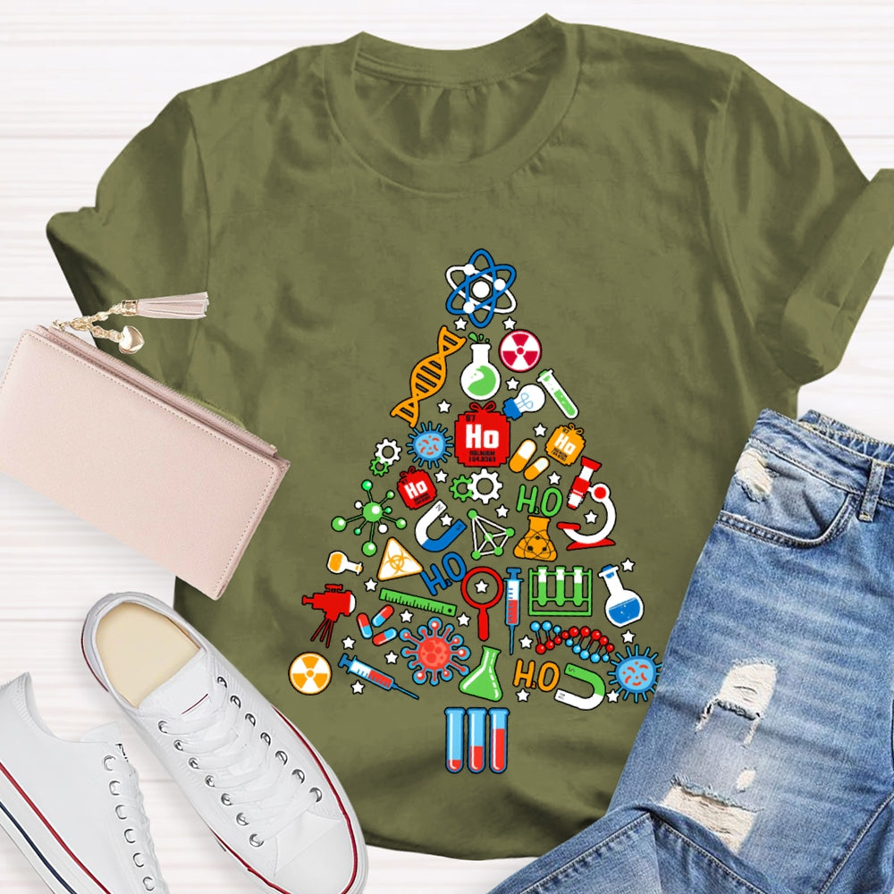 Scientific Experimental Instruments Christmas Tree Science Teacher T-shirt