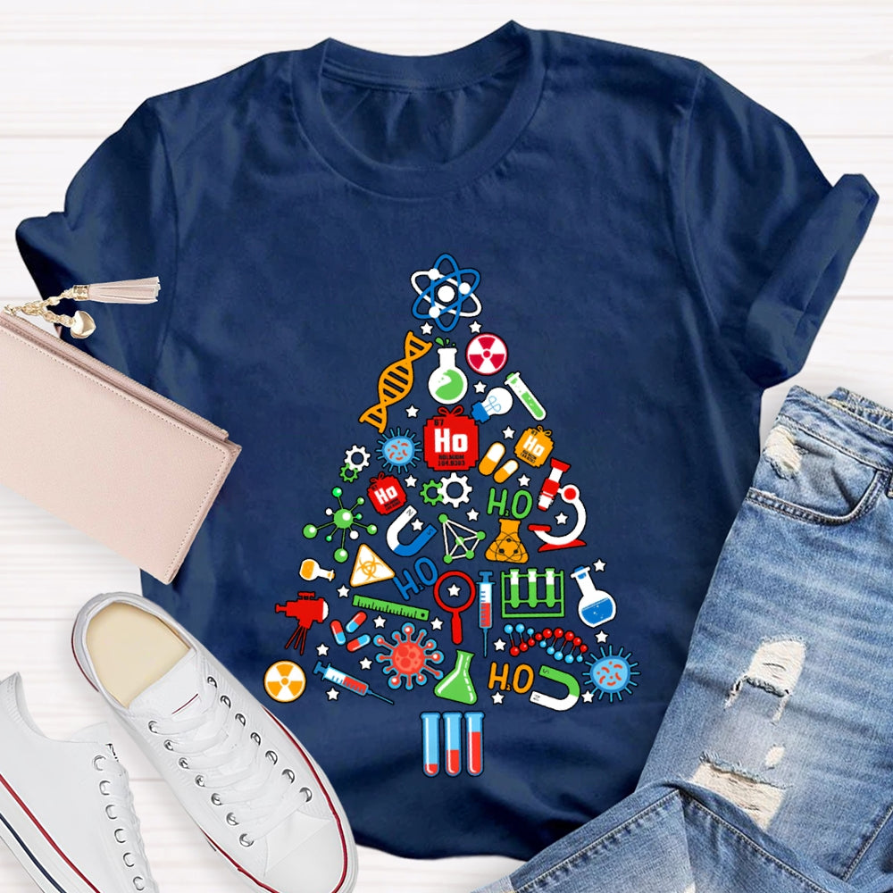 Scientific Experimental Instruments Christmas Tree Science Teacher T-shirt