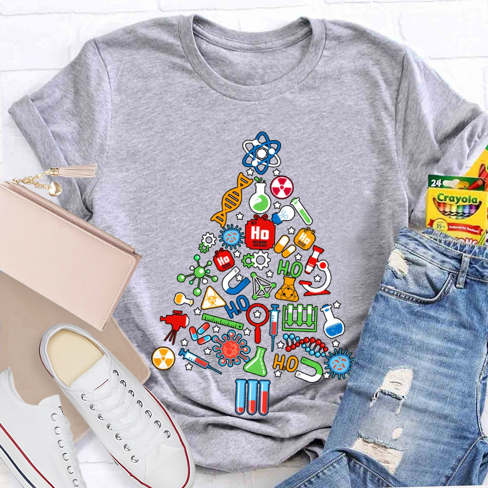 Scientific Experimental Instruments Christmas Tree Science Teacher T-shirt