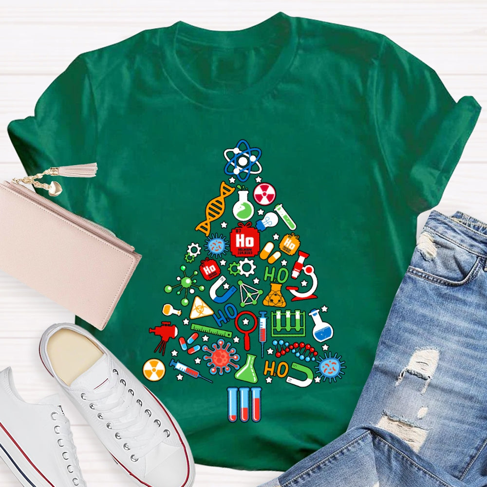 Scientific Experimental Instruments Christmas Tree Science Teacher T-shirt