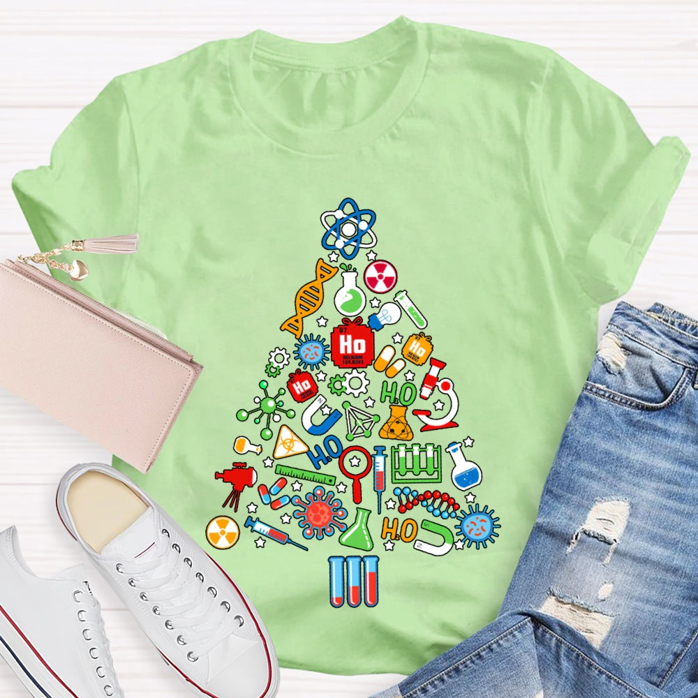 Scientific Experimental Instruments Christmas Tree Science Teacher T-shirt