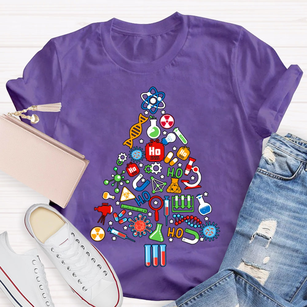 Scientific Experimental Instruments Christmas Tree Science Teacher T-shirt