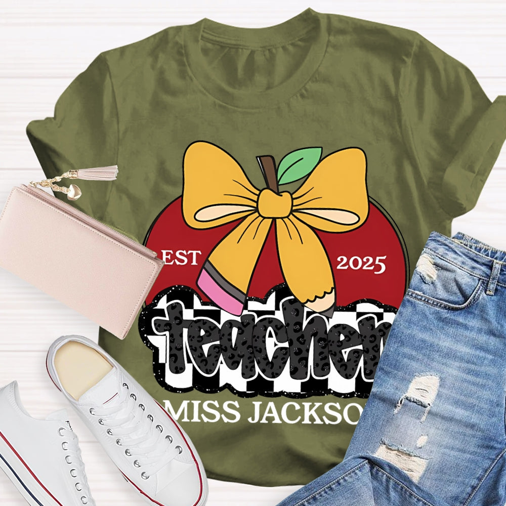 Personalized Name Teacher Bow And Apple T-shirt