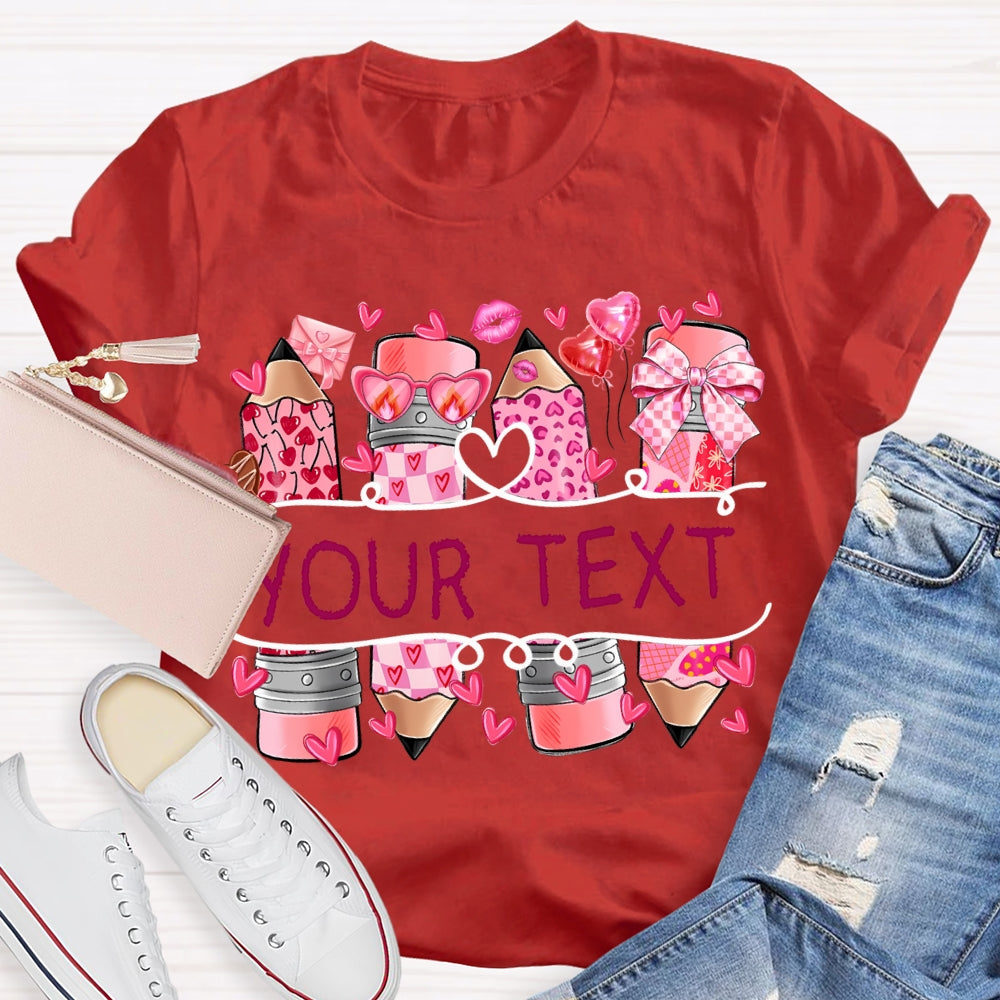 Personalized Text Pink Pencil And Little Heart T-shirt