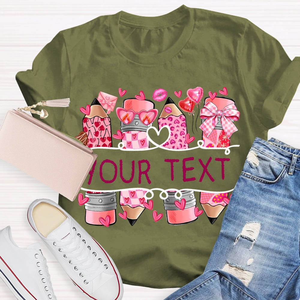 Personalized Text Pink Pencil And Little Heart T-shirt