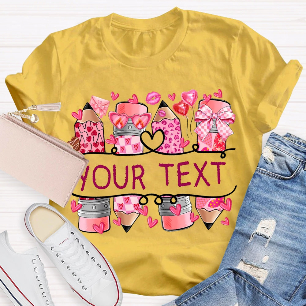 Personalized Text Pink Pencil And Little Heart T-shirt