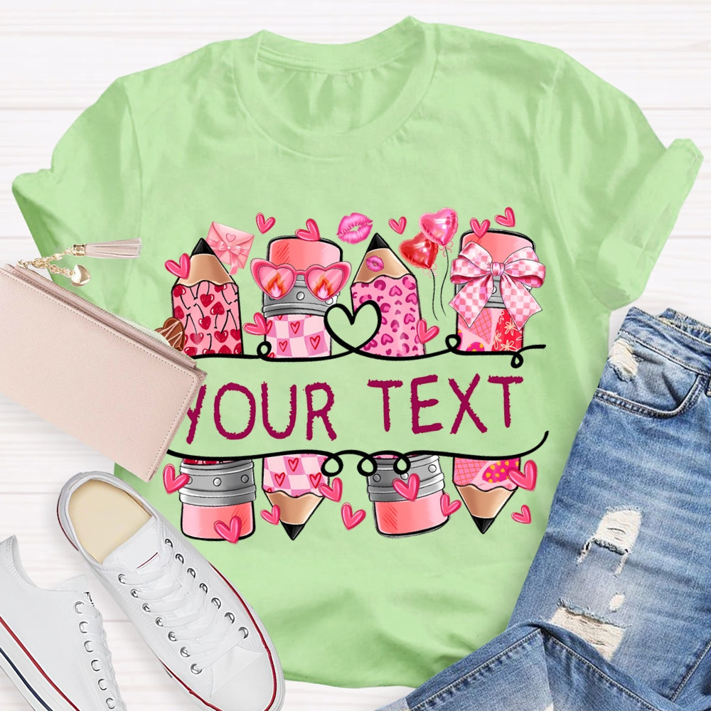 Personalized Text Pink Pencil And Little Heart T-shirt