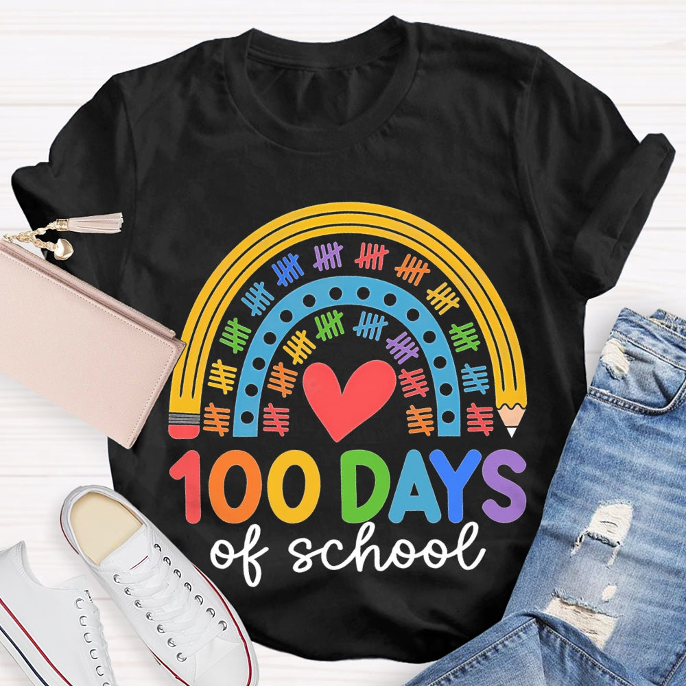100 Days Of School Colorful Prints And Hearts T-shirt