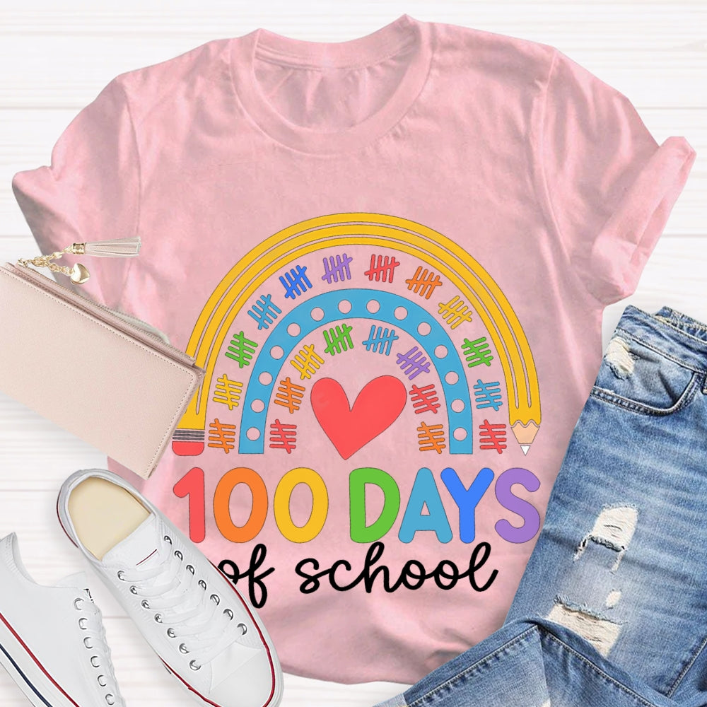 100 Days Of School Colorful Prints And Hearts T-shirt