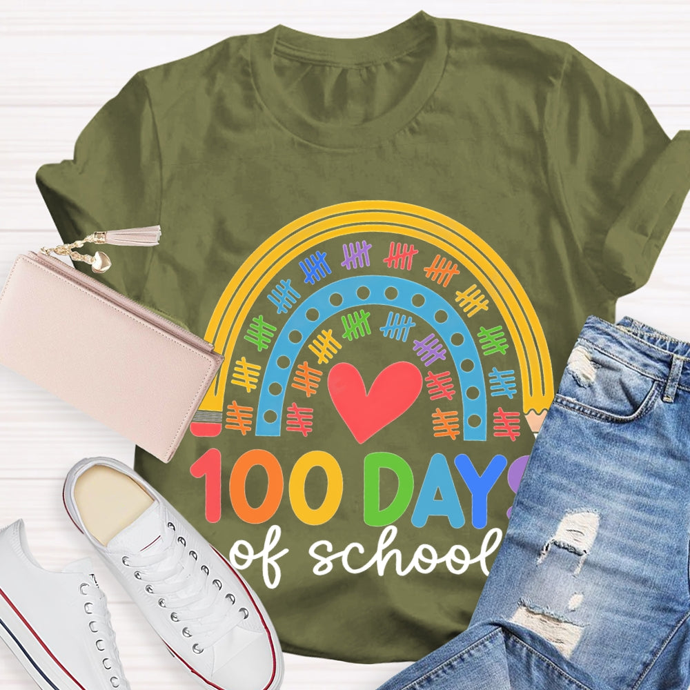 100 Days Of School Colorful Prints And Hearts T-shirt