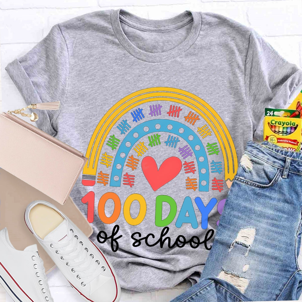 100 Days Of School Colorful Prints And Hearts T-shirt