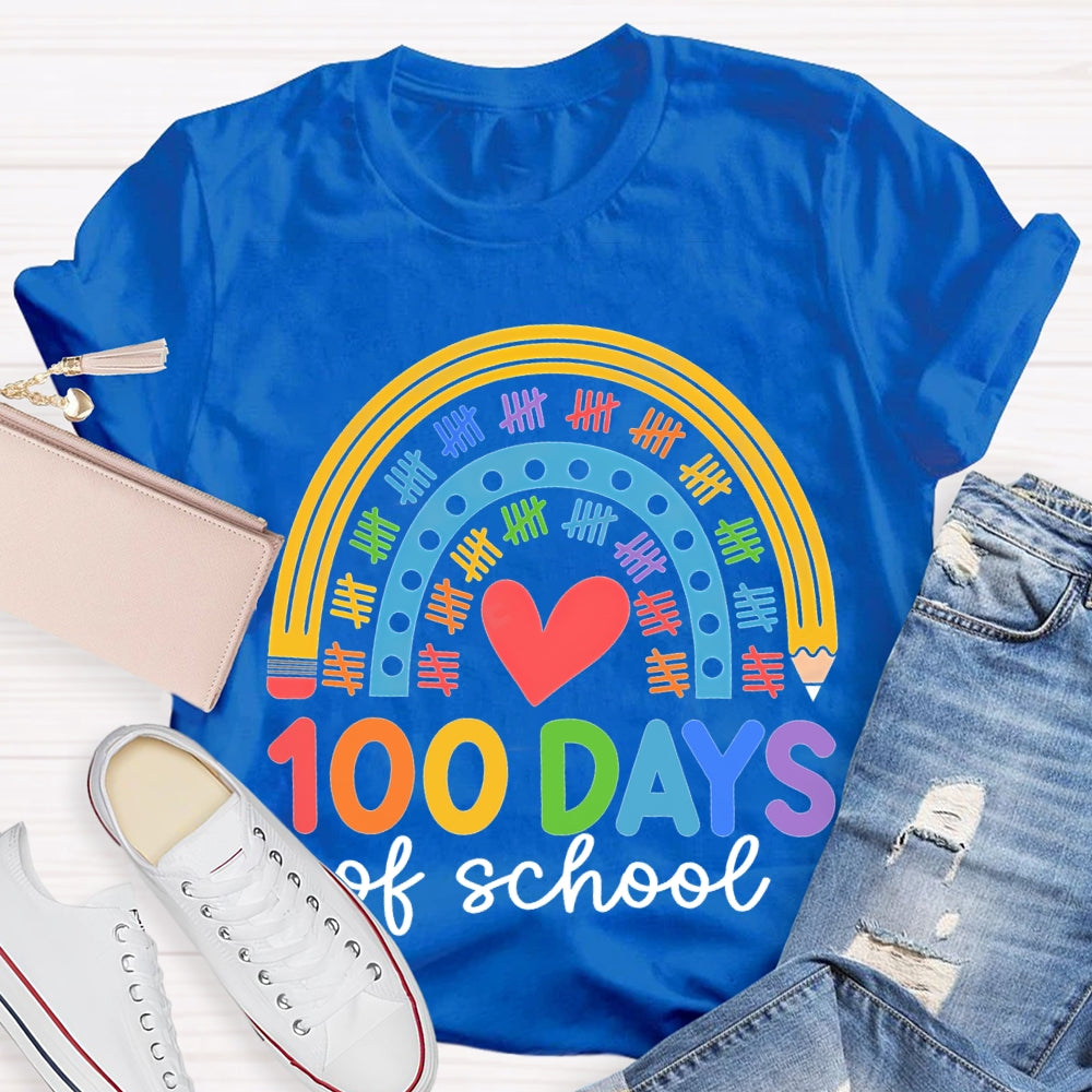 100 Days Of School Colorful Prints And Hearts T-shirt