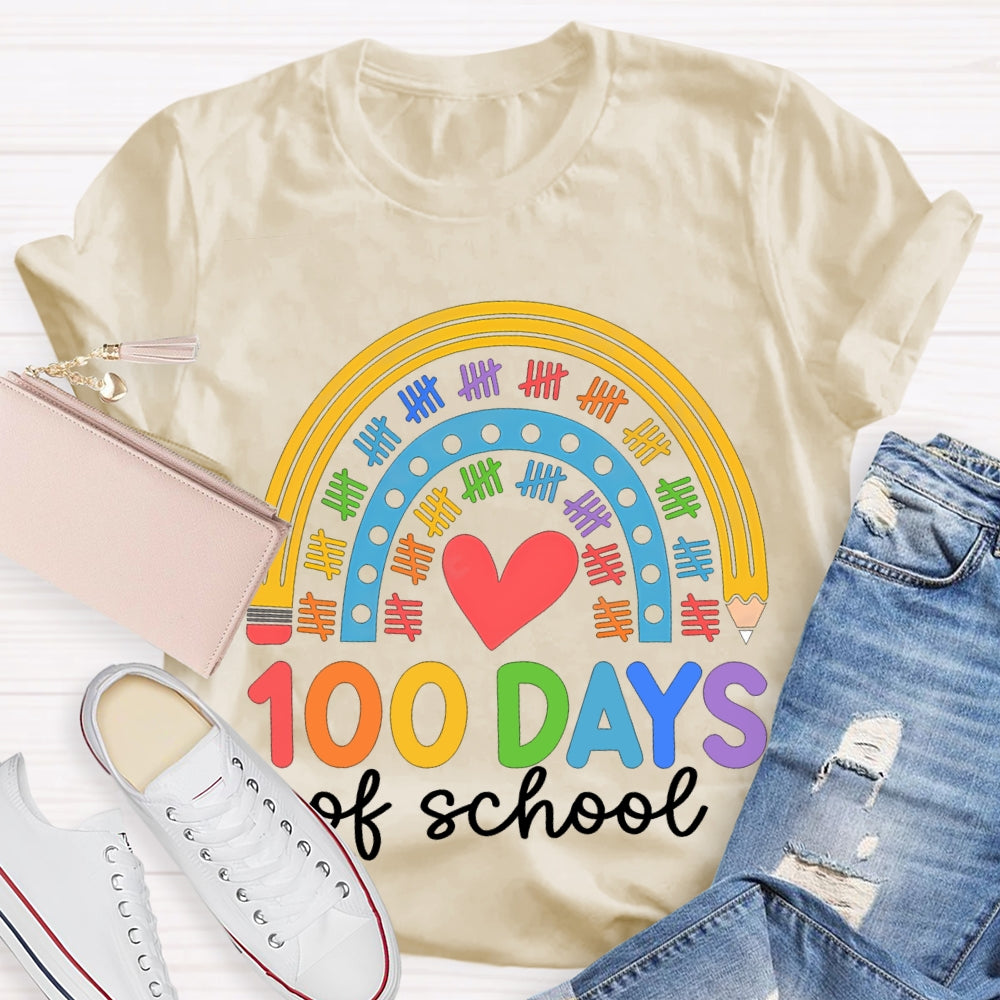 100 Days Of School Colorful Prints And Hearts T-shirt