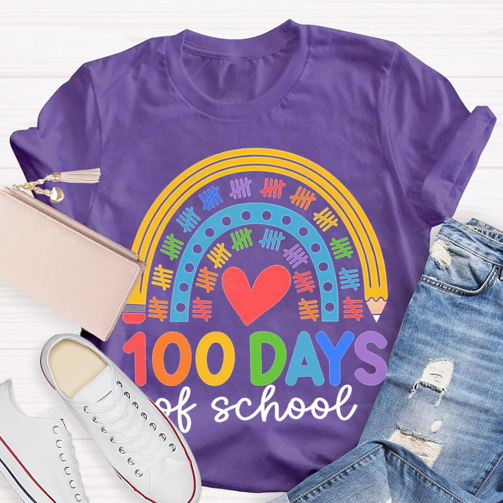 100 Days Of School Colorful Prints And Hearts T-shirt