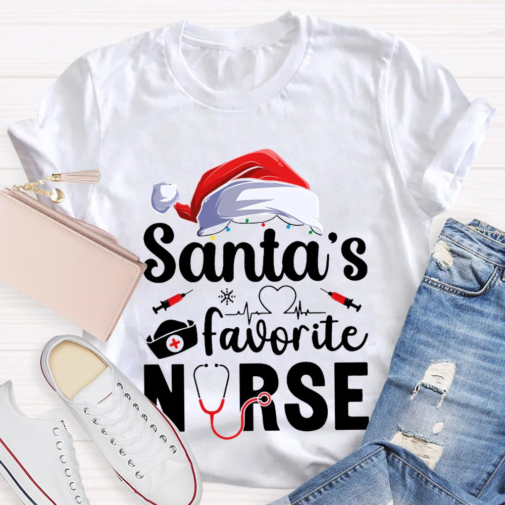 Santa'S Favorite Nurse Christmas Hat T-shirt