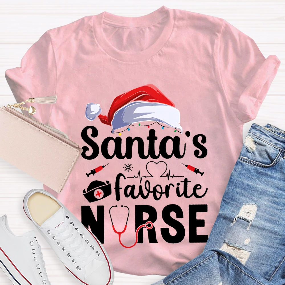 Santa'S Favorite Nurse Christmas Hat T-shirt