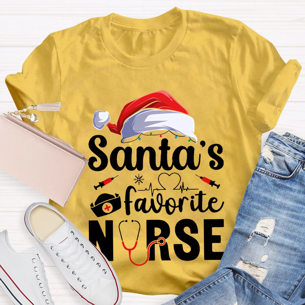 Santa'S Favorite Nurse Christmas Hat T-shirt