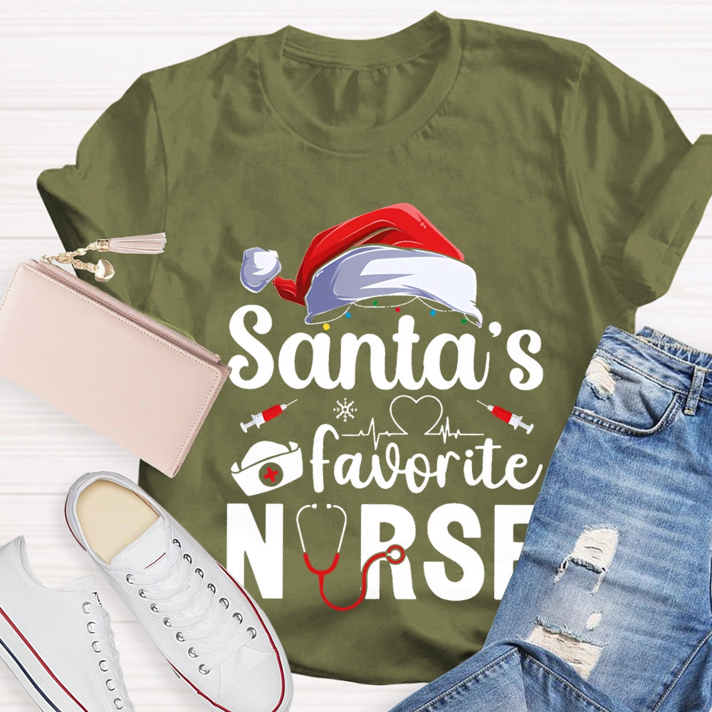 Santa'S Favorite Nurse Christmas Hat T-shirt