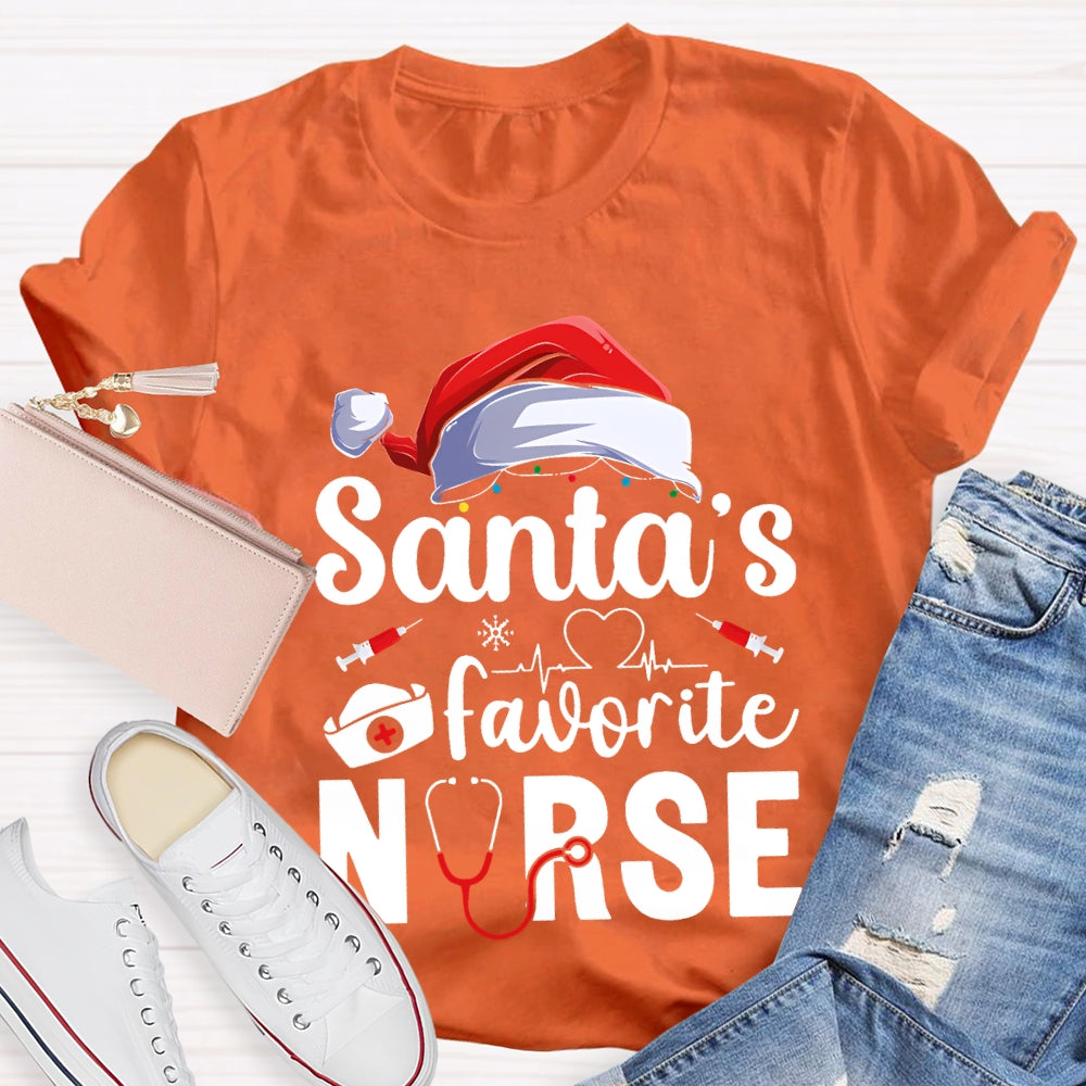 Santa'S Favorite Nurse Christmas Hat T-shirt