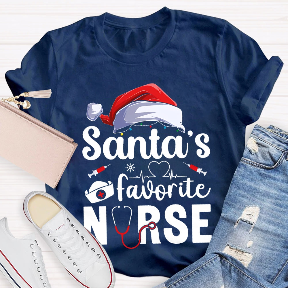 Santa'S Favorite Nurse Christmas Hat T-shirt