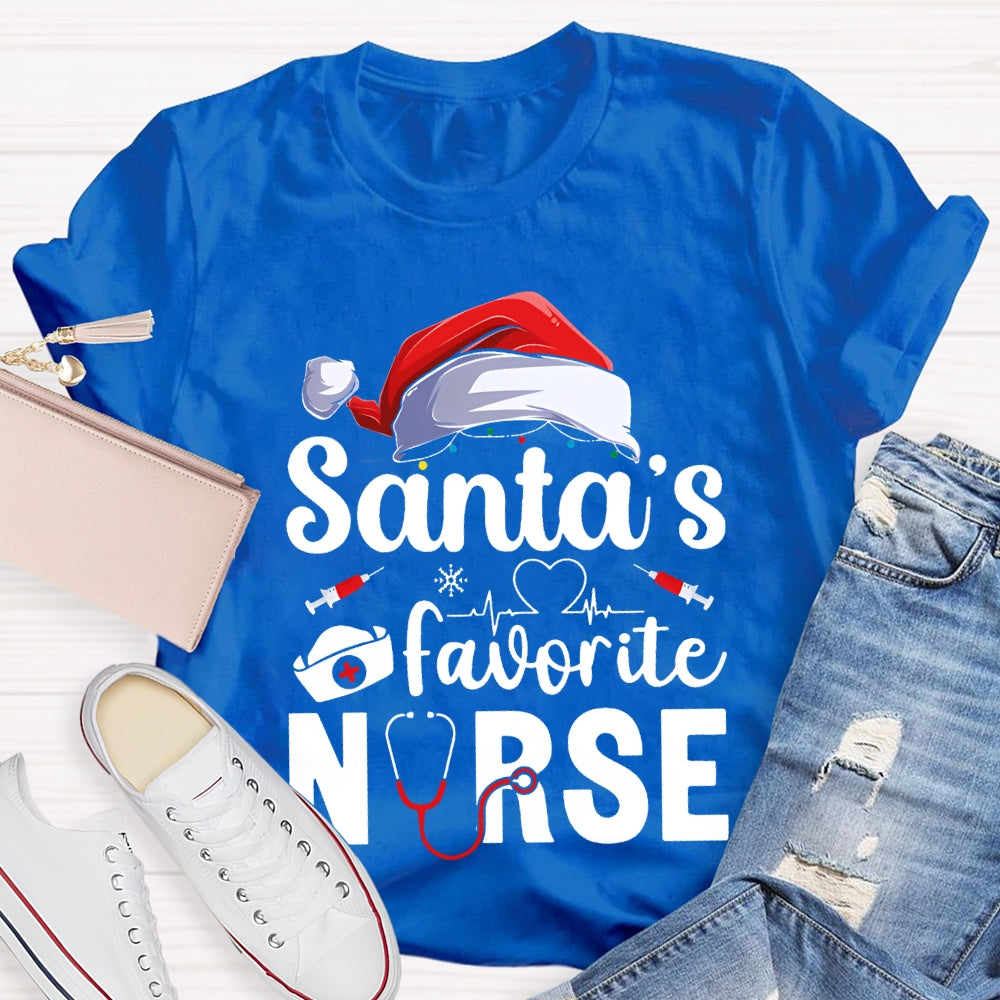 Santa'S Favorite Nurse Christmas Hat T-shirt