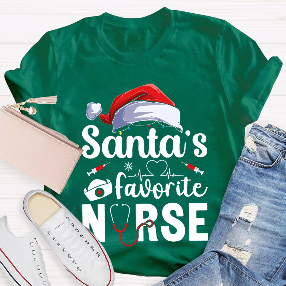 Santa'S Favorite Nurse Christmas Hat T-shirt
