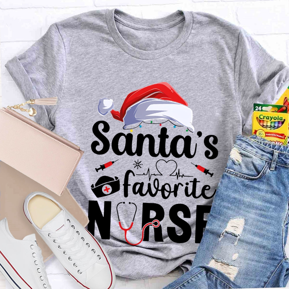Santa'S Favorite Nurse Christmas Hat T-shirt