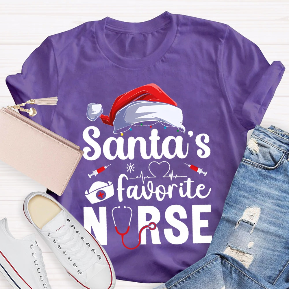 Santa'S Favorite Nurse Christmas Hat T-shirt