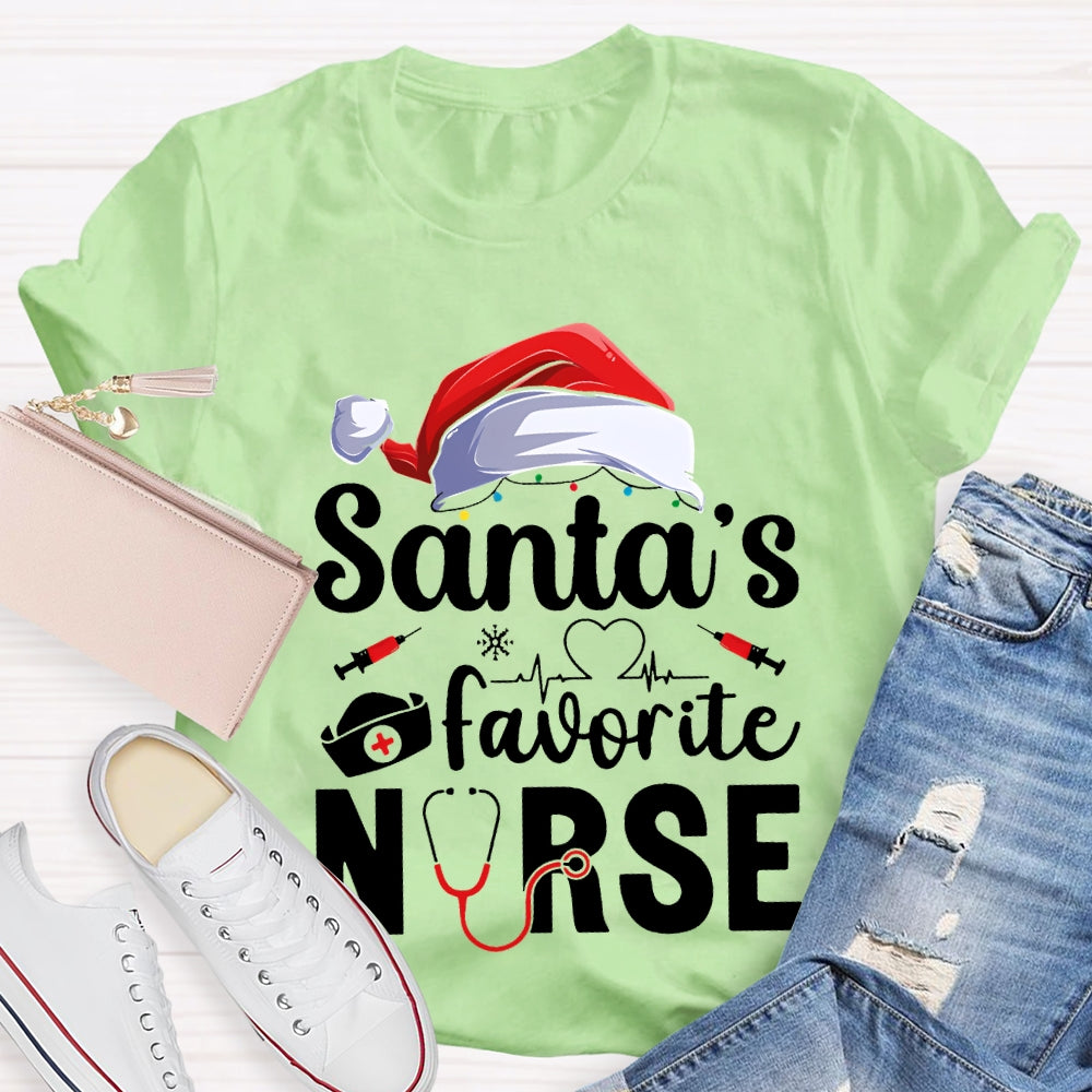 Santa'S Favorite Nurse Christmas Hat T-shirt