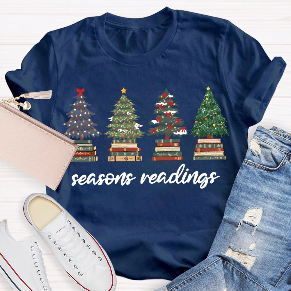 Season Reading Christmas Trees And Books T-shirt
