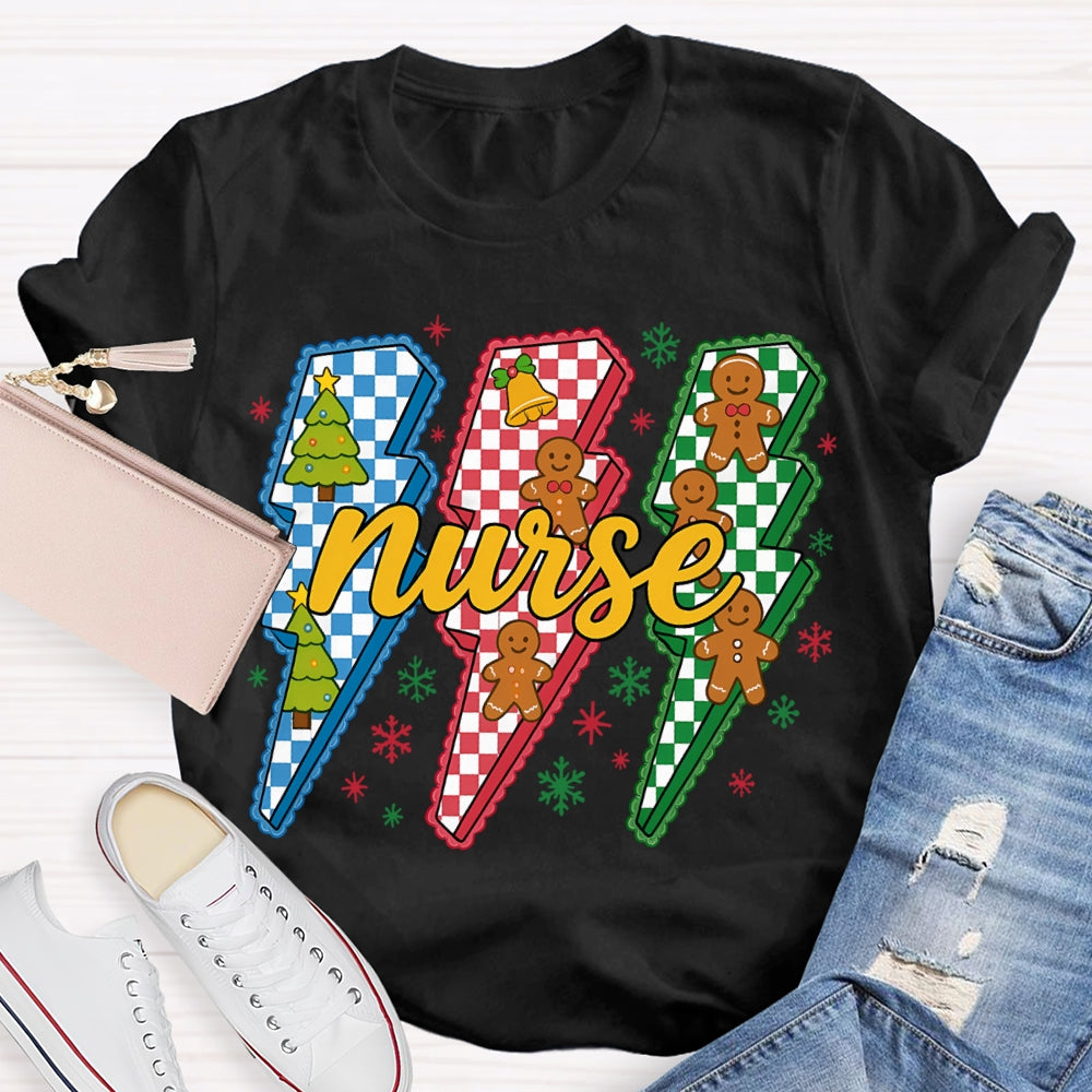 Nurse Colorful Lightning And Snowflakes Christmas T-shirt